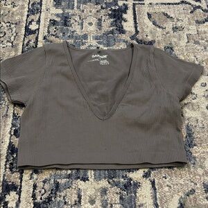 Garage Women's Charcoal Ribbed V-Neck Crop Top